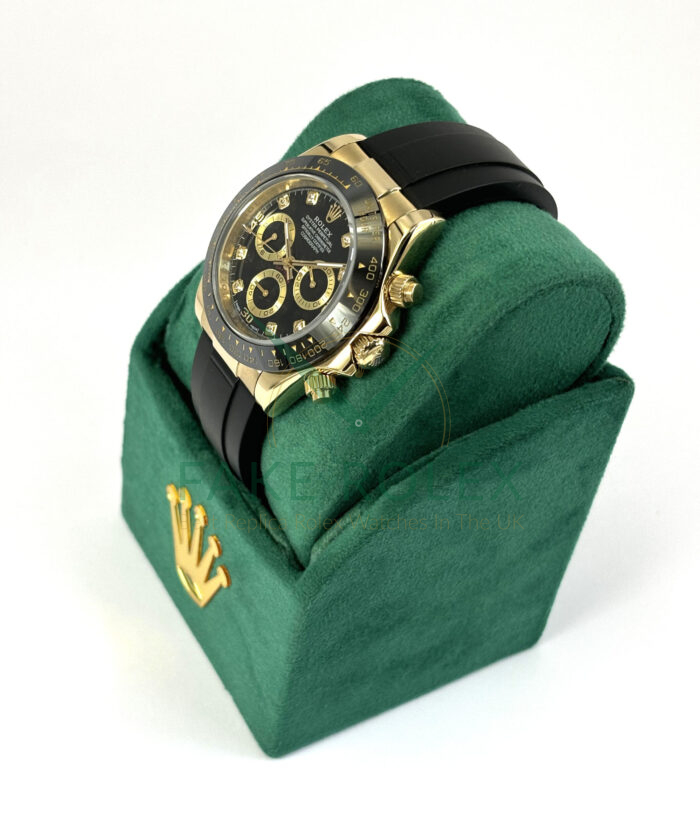 Fake Rolex Daytona Rubber Gold Black Stone Left Side