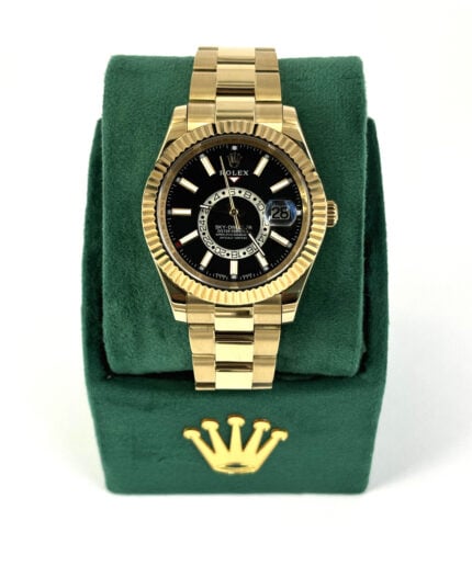 Fake Rolex Sky-Dweller Oyster Gold Black Dial